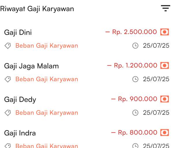 Tampilan riwayat gaji